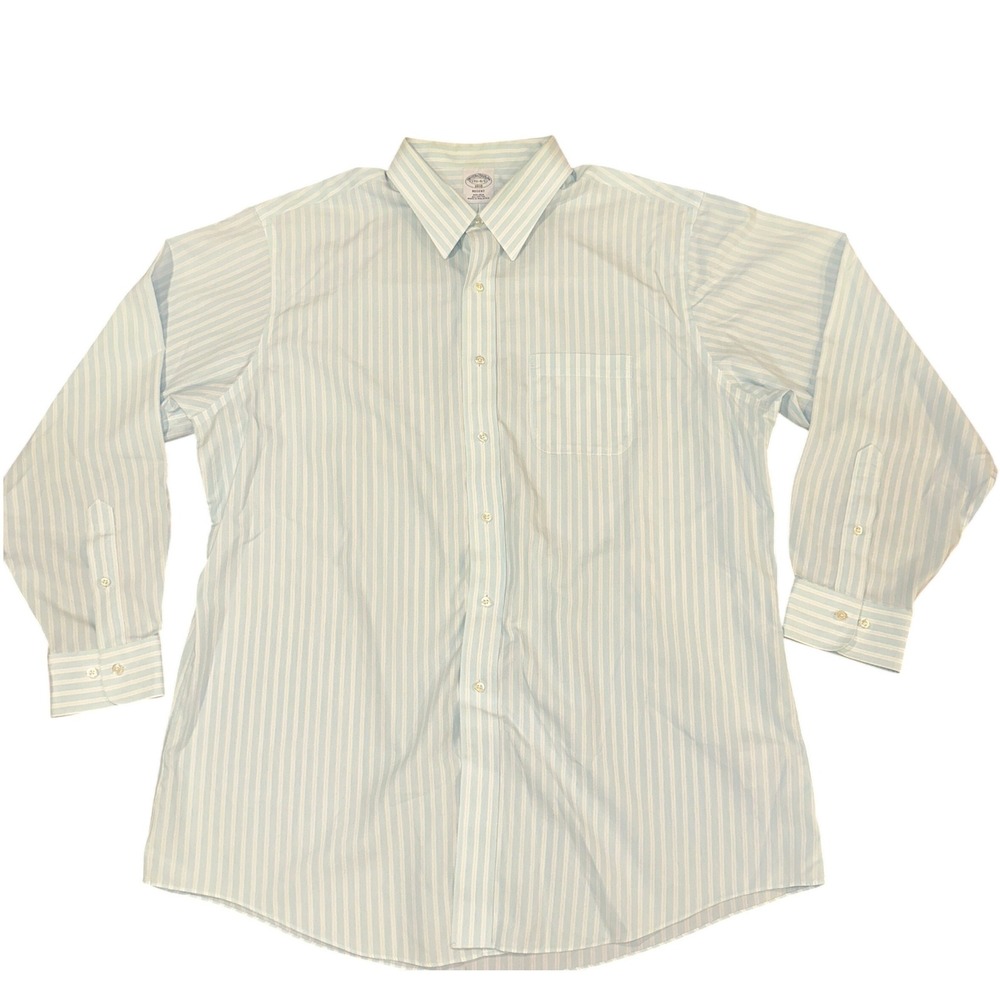 Brooks Brothers 1818 Regent Non-Iron Dress Shirt Mens XL 17.5 Blue Stripe Cotton
